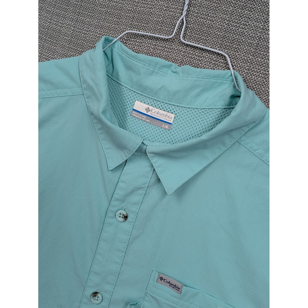 Columbia Shirt Mens Large Green Short Sleeve Vented Fishing Button Up Casual